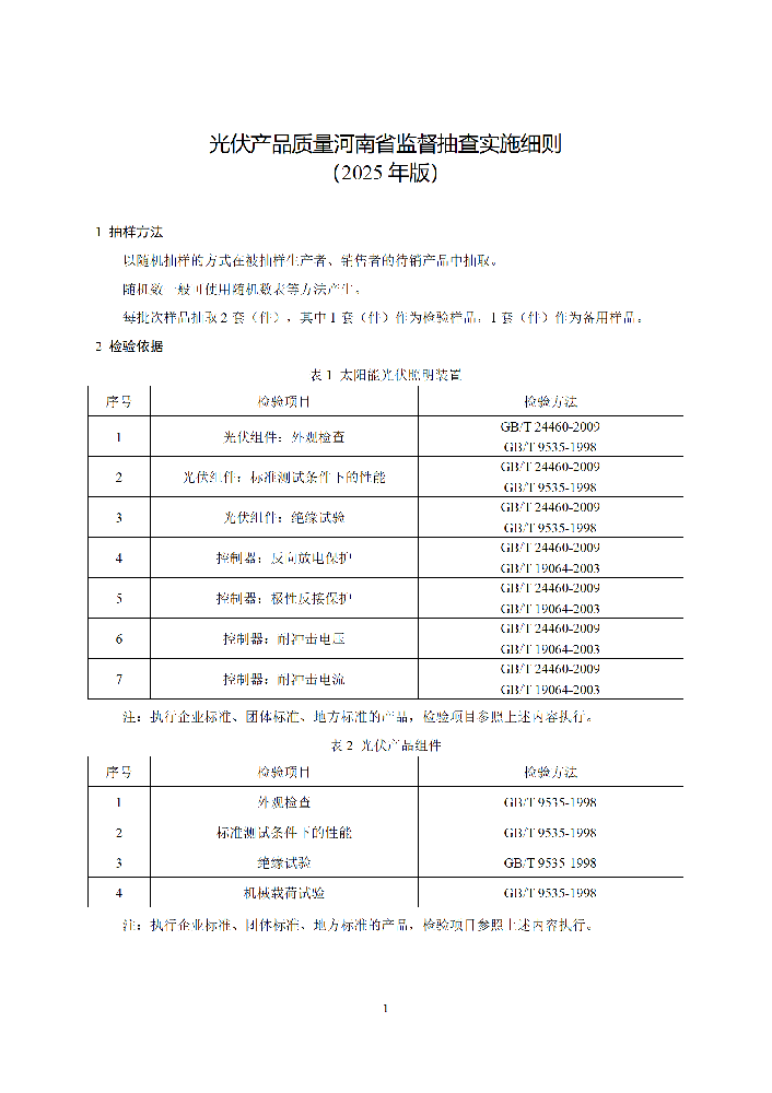 河南市场监管局发布光伏产品等产品质量监督抽查实施细则